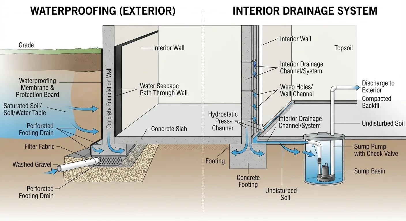 Sealing a Basement Against Water Intrusion: Interior vs. Exterior Approaches